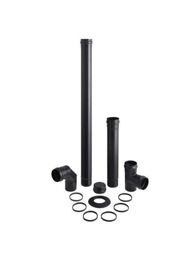 Kit stufa a pellet T F/F Save Pellet Light DN 80 smaltato Nero con guarnizione