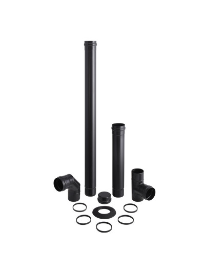 Kit stufa a pellet T M/F Save Pellet Light DN 80 smaltato Nero con guarnizione