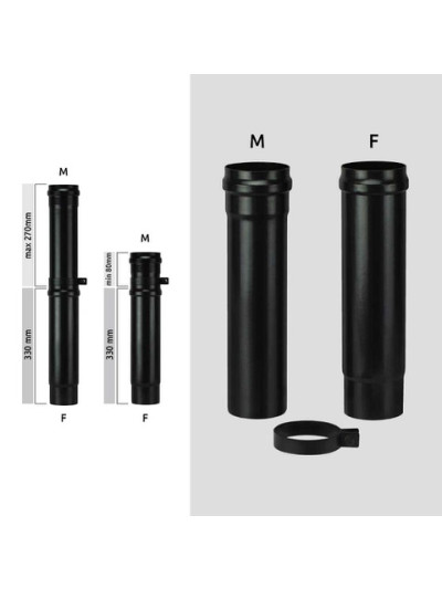 Tubo telescopico stufa a pellet Save Pellet DN 100 x 330 mm smaltato Nero con guarnizione
